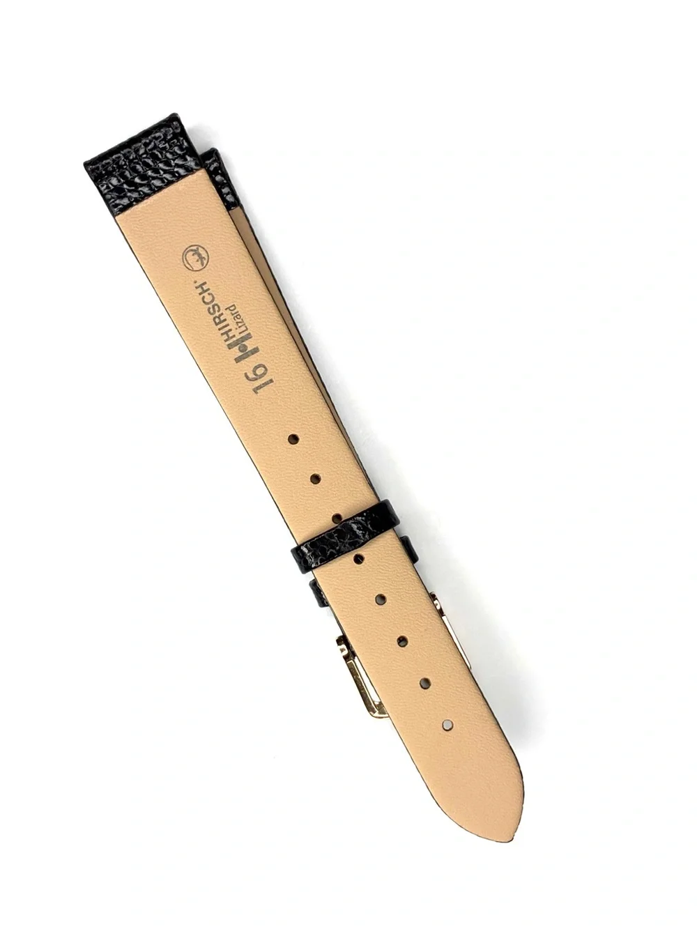 Hirsch Black Lizard Leather Watch Strap 16mm – Gold Buckle